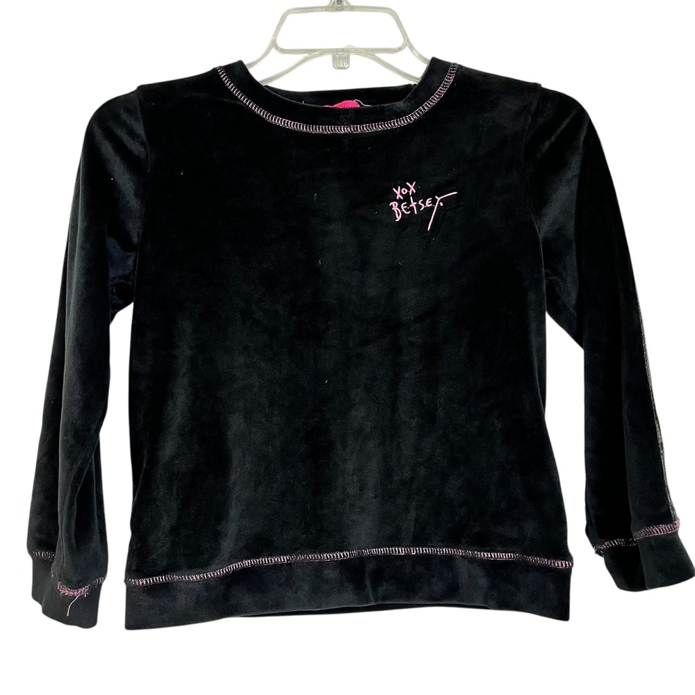 2/$15 Betsey Johnson Black Velvet Sequin Sleeve Pullover Sweatshirt Size 7/8